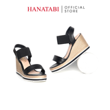 Giày Sandal Nữ Đế Xuồng PU Siêu Nhẹ Cao 8cm Hanatabi Quai Ngang Hậu Thun (35-39) Mã HNSDX8F1222