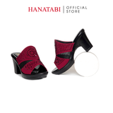 Dép Nữ Đế PU Đen Siêu Nhẹ Cao 7cm Hanatabi Quai Lưới Đính Đá Bigsize (36-41) Mã HNDE7F1233