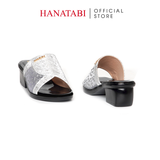 Dép Nữ Đế PU Đen Siêu Nhẹ Cao 5cm Hanatabi Quai Lưới Nhũ Bigsize (36-41) Mã HNDE5F1229