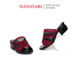 Dép Nữ Đế PU Đen Siêu Nhẹ Cao 5cm Hanatabi Quai Lưới Đính Đá Bigsize (36-41) Mã HNDE5F1228