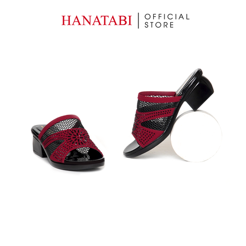 Dép Nữ Đế PU Đen Siêu Nhẹ Cao 5cm Hanatabi Quai Lưới Đính Đá Bigsize (36-41) Mã HNDE5F1228
