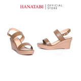 Giày Sandal Nữ Đế Xuồng PU Siêu Nhẹ Cao 7cm Hanatabi Quai Ngang Hậu Khóa Sau (35-39) Mã HNSDX7F1191