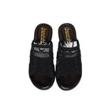 Dép Nữ Đế PU Đen Siêu Nhẹ Cao 5cm Hanatabi Quai Lưới Đính Đá Bigsize (36-41) Mã HNDE5F1228