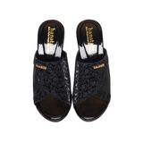 Dép Nữ Đế PU Đen Siêu Nhẹ Cao 7cm Hanatabi Quai Lưới Nhũ Bigsize (36-41) Mã HNDE7F1231