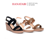 Giày Sandal Nữ Đế Xuồng PU Siêu Nhẹ Cao 7cm Hanatabi Quai Ngang Hậu Khóa Sau (35-39) Mã HNSDX7F1191
