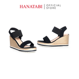 Giày Sandal Nữ Đế Xuồng PU Siêu Nhẹ Cao 8cm Hanatabi Quai Ngang Hậu Thun (35-39) Mã HNSDX8F1222