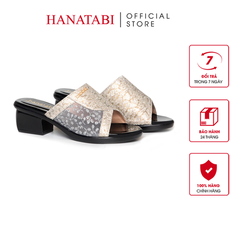 Dép Nữ Đế PU Đen Siêu Nhẹ Cao 5cm Hanatabi Quai Lưới Nhũ Bigsize (36-41) Mã HNDE5F1229