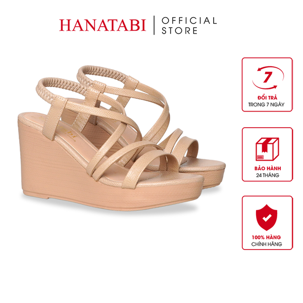 Giày Sandal Nữ Đế Xuồng PU Siêu Nhẹ Cao 9cm Hanatabi Quai Chéo Hậu Thun (35-39) Mã HNSDX9F1258
