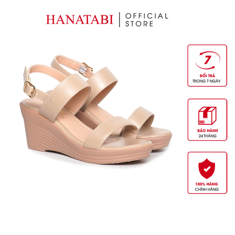 Giày Sandal Nữ Đế Xuồng PU Siêu Nhẹ Cao 7cm Hanatabi Quai Ngang Hậu Khóa Sau (35-39) Mã HNSDX7F1191