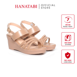 Giày Sandal Nữ Đế Xuồng PU Siêu Nhẹ Cao 7cm Hanatabi Quai Chéo Hậu Khóa Sau (35-39) Mã HNSDX7F1192