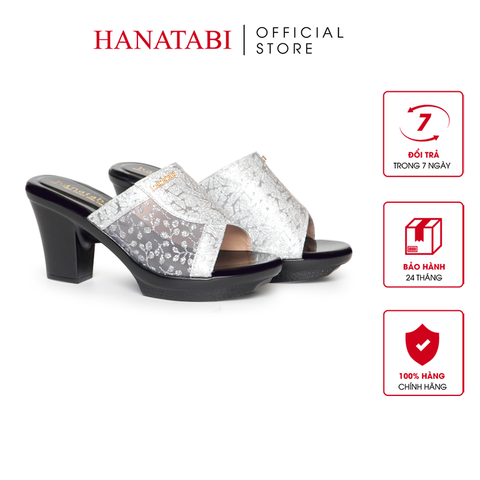 Dép Nữ Đế PU Đen Siêu Nhẹ Cao 7cm Hanatabi Quai Lưới Nhũ Bigsize (36-41) Mã HNDE7F1231