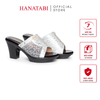 Dép Nữ Đế PU Đen Siêu Nhẹ Cao 7cm Hanatabi Quai Lưới Nhũ Bigsize (36-41) Mã HNDE7F1231