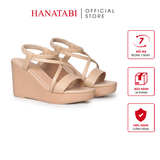 Giày Sandal Nữ Đế Xuồng PU Siêu Nhẹ Cao 9cm Hanatabi Quai Chéo Hậu Thun (35-39) Mã HNSDX9F1255