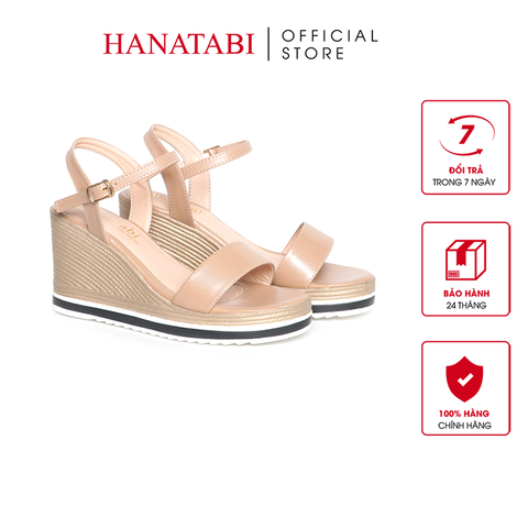 Giày Sandal Nữ Đế Xuồng PU Siêu Nhẹ Cao 8cm Hanatabi Quai Ngang Hậu C (35-39) Mã HNSDX8F1221