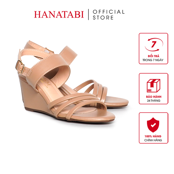 Giày Sandal Nữ Đế Xuồng TA Chống Trơn Trượt Cao 7cm Hanatabi Quai Chéo Hậu Khóa Sau (35-39) Mã HNSDX7F1199