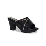 Dép Nữ Đế PU Đen Siêu Nhẹ Cao 7cm Hanatabi Quai Nhũ Đính Đá Bigsize (36-41) Mã HNDE7F1232