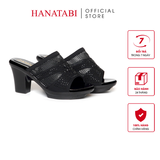 Dép Nữ Đế PU Đen Siêu Nhẹ Cao 7cm Hanatabi Quai Lưới Đính Đá Bigsize (36-41) Mã HNDE7F1230
