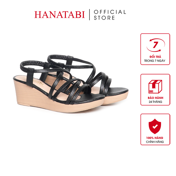 Giày Sandal Nữ Đế Xuồng PU Siêu Nhẹ Cao 5cm Hanatabi Quai Chéo Hậu Thun (35-40) Mã HNSD5F1216