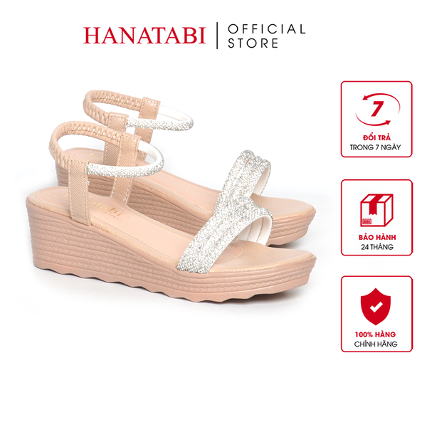Giày Sandal Nữ Đế PU Siêu Nhẹ Cao 5cm Hanatabi Quai Ngang Hậu Thun (35-40) Mã HNSD5F1172