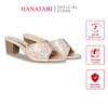 dép nữ cao gót lăn vân gỗ 5cm Hanatabi quai ngang đính đá đế TA cao cấp bigsize (35-41) mã HNDE5F1097