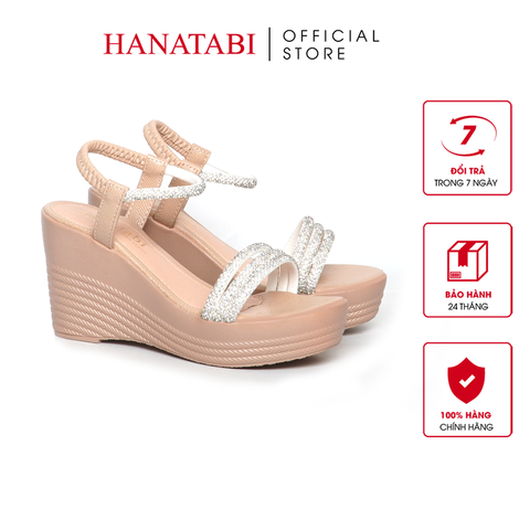 Giày Sandal Nữ Đế PU Siêu Nhẹ Cao 9cm Hanatabi Quai Ngang Hậu Thun (35-39) Mã HNSD9F1188