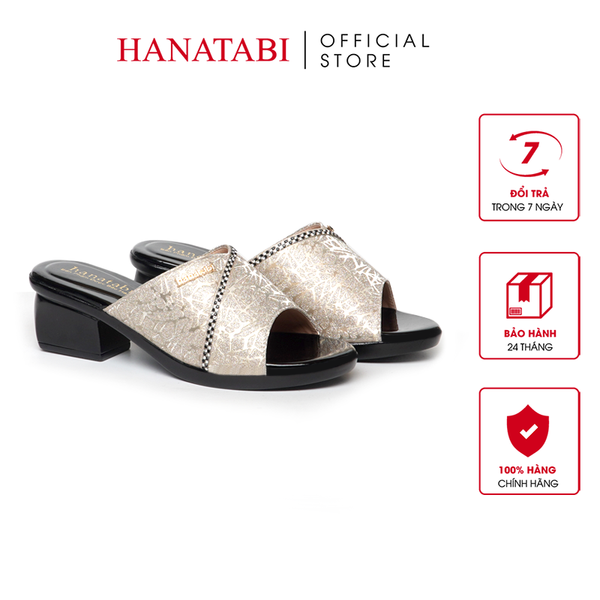 Dép Nữ Đế PU Đen Siêu Nhẹ Cao 5cm Hanatabi Quai Lưới Nhũ Đính Đá Bigsize (36-41) Mã HNDE5F1227