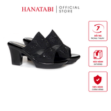 Dép Nữ Đế PU Đen Siêu Nhẹ Cao 7cm Hanatabi Quai Lưới Đính Đá Bigsize (36-41) Mã HNDE7F1233