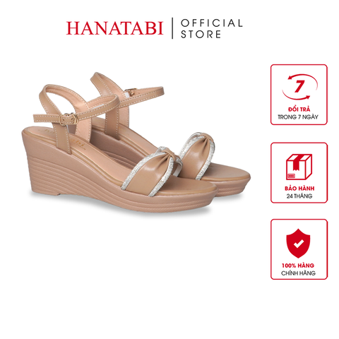 Giày Sandal Nữ Đế PU Siêu Nhẹ Cao 7cm Hanatabi Quai Ngang Nơ Đính Đá Hậu C (35-39) Mã HNSDX7F1268