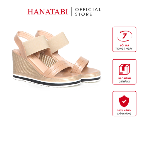 Giày Sandal Nữ Đế Xuồng PU Siêu Nhẹ Cao 8cm Hanatabi Quai Ngang Hậu Thun (35-39) Mã HNSDX8F1222