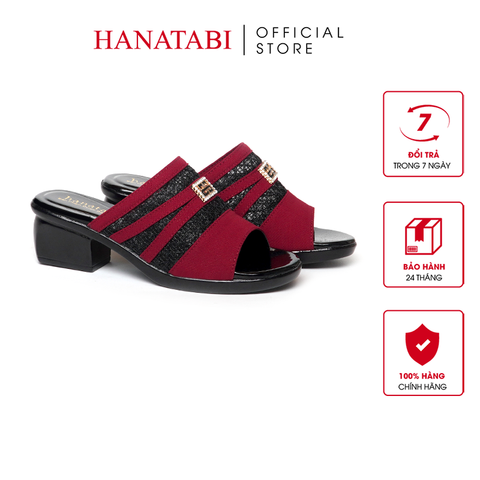 Dép Nữ Đế PU Đen Siêu Nhẹ Cao 5cm Hanatabi Quai Lưới Khóa Đính Đá Bigsize (36-41) Mã HNDE5F1226