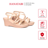 Giày Sandal Nữ Đế Xuồng PU Siêu Nhẹ Cao 7cm Hanatabi Quai Chéo Hậu Thun (35-39) Mã HNSDX7F1240