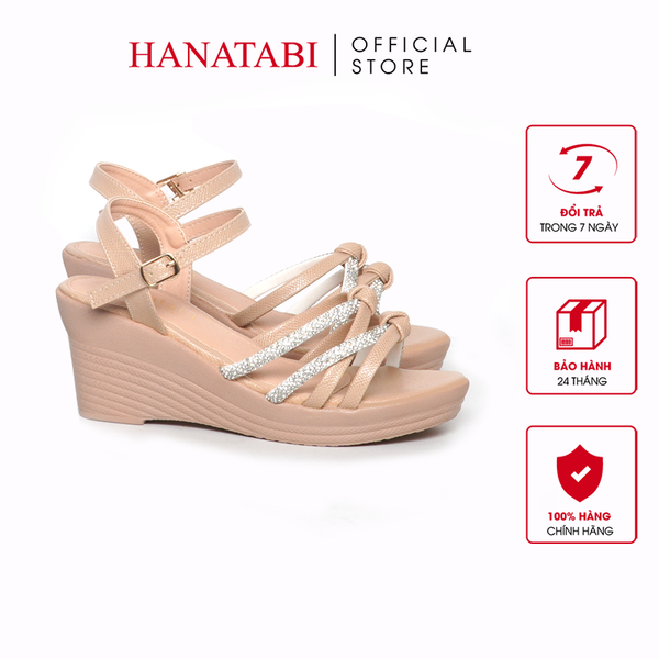 Giày Sandal Nữ Đế PU Siêu Nhẹ Cao 7cm Hanatabi Quai Ngang Hậu C (35-39) Mã HNSD7F1184