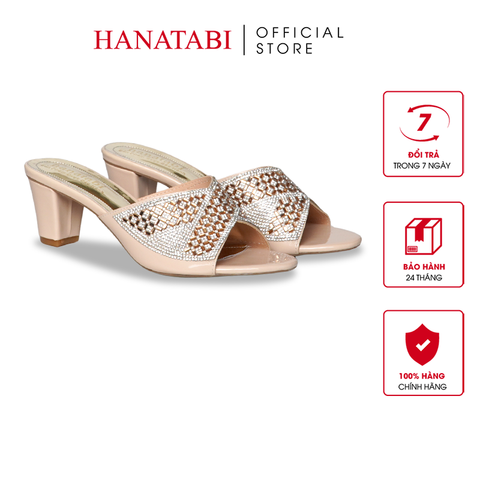 dép nữ cao gót 5cm Hanatabi quai ngang đính đá đế TA cao cấp bigsize (35-41) mã HNDE5F1093