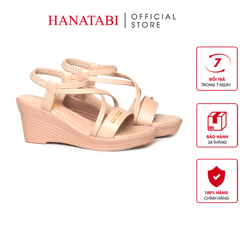 Giày Sandal Nữ Đế Xuồng PU Siêu Nhẹ Cao 7cm Hanatabi Quai Chéo Hậu Thun (35-39) Mã HNSDX7F1241
