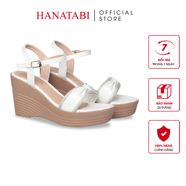 Giày Sandal Nữ Đế PU Siêu Nhẹ Cao 9cm Hanatabi Quai Ngang Nơ Đính Đá Hậu C (35-39) Mã HNSDX9F1271