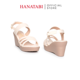 Giày Sandal Nữ Đế Xuồng PU Siêu Nhẹ Cao 7cm Hanatabi Quai Chéo Hậu Khóa Sau (35-39) Mã HNSDX7F1192