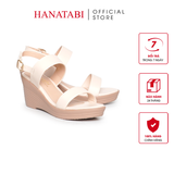 Giày Sandal Nữ Đế Xuồng PU Siêu Nhẹ Cao 7cm Hanatabi Quai Ngang Hậu Khóa Sau (35-39) Mã HNSDX7F1191