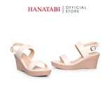 Giày Sandal Nữ Đế Xuồng PU Siêu Nhẹ Cao 7cm Hanatabi Quai Ngang Hậu Khóa Sau (35-39) Mã HNSDX7F1191