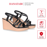 Giày Sandal Nữ Đế Xuồng PU Siêu Nhẹ Cao 9cm Hanatabi Quai Chéo Hậu Thun (35-39) Mã HNSDX9F1258