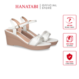 Giày Sandal Nữ Đế PU Siêu Nhẹ Cao 7cm Hanatabi Quai Ngang Nơ Đính Đá Hậu C (35-39) Mã HNSDX7F1268