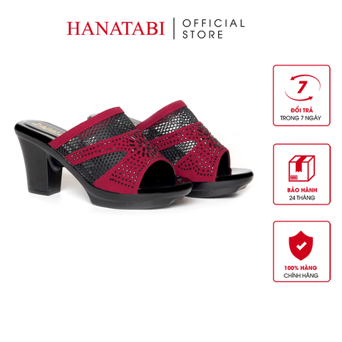 Dép Nữ Đế PU Đen Siêu Nhẹ Cao 7cm Hanatabi Quai Lưới Đính Đá Bigsize (36-41) Mã HNDE7F1230
