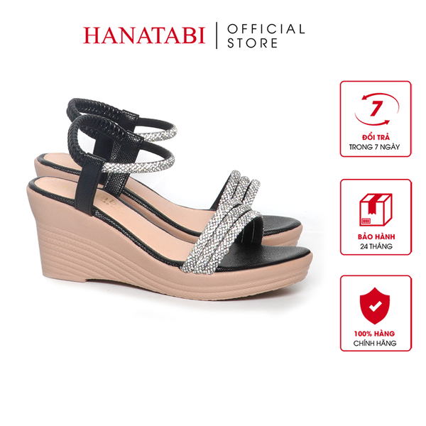 Giày Sandal Nữ Đế PU Siêu Nhẹ Cao 7cm Hanatabi Quai Ngang Hậu Thun (35-39) Mã HNSD7F1189