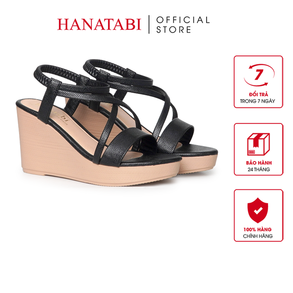 Giày Sandal Nữ Đế Xuồng PU Siêu Nhẹ Cao 9cm Hanatabi Quai Chéo Hậu Thun (35-39) Mã HNSDX9F1255