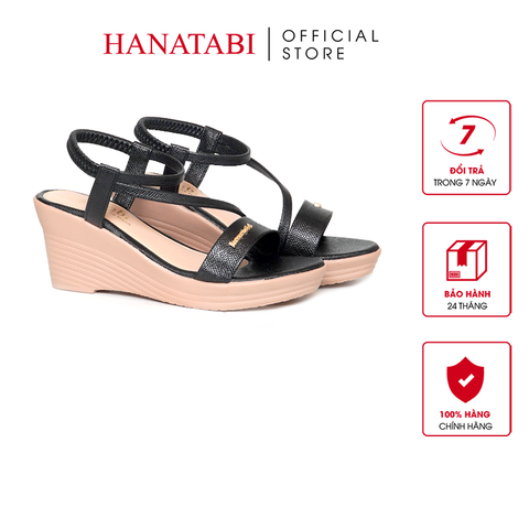 Giày Sandal Nữ Đế Xuồng PU Siêu Nhẹ Cao 7cm Hanatabi Quai Ngang Hậu Thun (35-39) Mã HNSDX7F1242