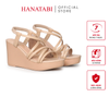 Giày Sandal Nữ Đế Xuồng PU Siêu Nhẹ Cao 9cm Hanatabi Quai Chéo Hậu Thun (35-39) Mã HNSDX9F1256