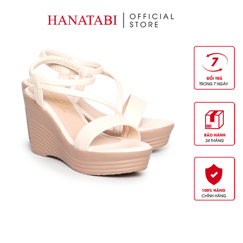 Giày Sandal Nữ Đế Xuồng PU Siêu Nhẹ Cao 9cm Hanatabi Quai Ngang Hậu Thun (35-39) Mã HNSDX9F1204