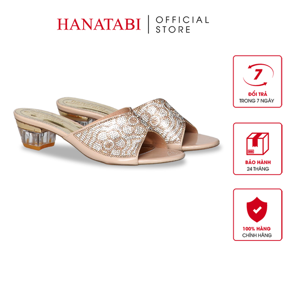 dép nữ cao gót mica 3cm Hanatabi quai ngang đính đá đế TA cao cấp bigsize (35-41) mã HNDE3F1096