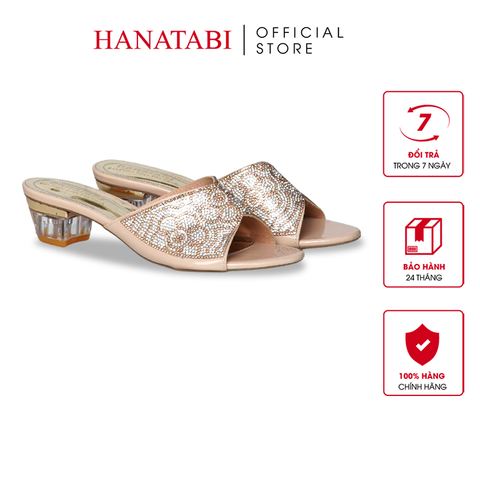 dép nữ cao gót mica 3cm Hanatabi quai ngang đính đá đế TA cao cấp bigsize (35-41) mã HNDE3F1096
