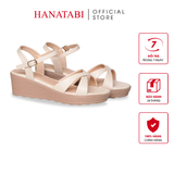 Giày Sandal Nữ Đế Xuồng PU Siêu Nhẹ Cao 5cm Hanatabi Quai Chéo Hậu C (35-40) Mã HNSD5F1270