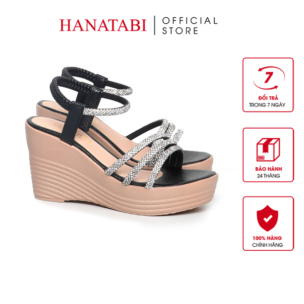 Giày Sandal Nữ Đế PU Siêu Nhẹ Cao 9cm Hanatabi Quai Ngang Hậu Thun (35-39) Mã HNSD9F1186